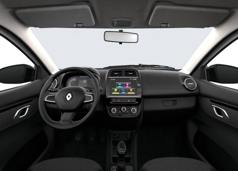 Painel do Kwid Intense 2025 conta com Central multimídia de 8 polegadas com espelhamento de smartphone através do Android Auto e Apple CarPlay 