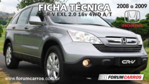 Ficha Técnica do Honda CR-V EXL 2.0 16v 4WD Automatica de 2008 a 2009